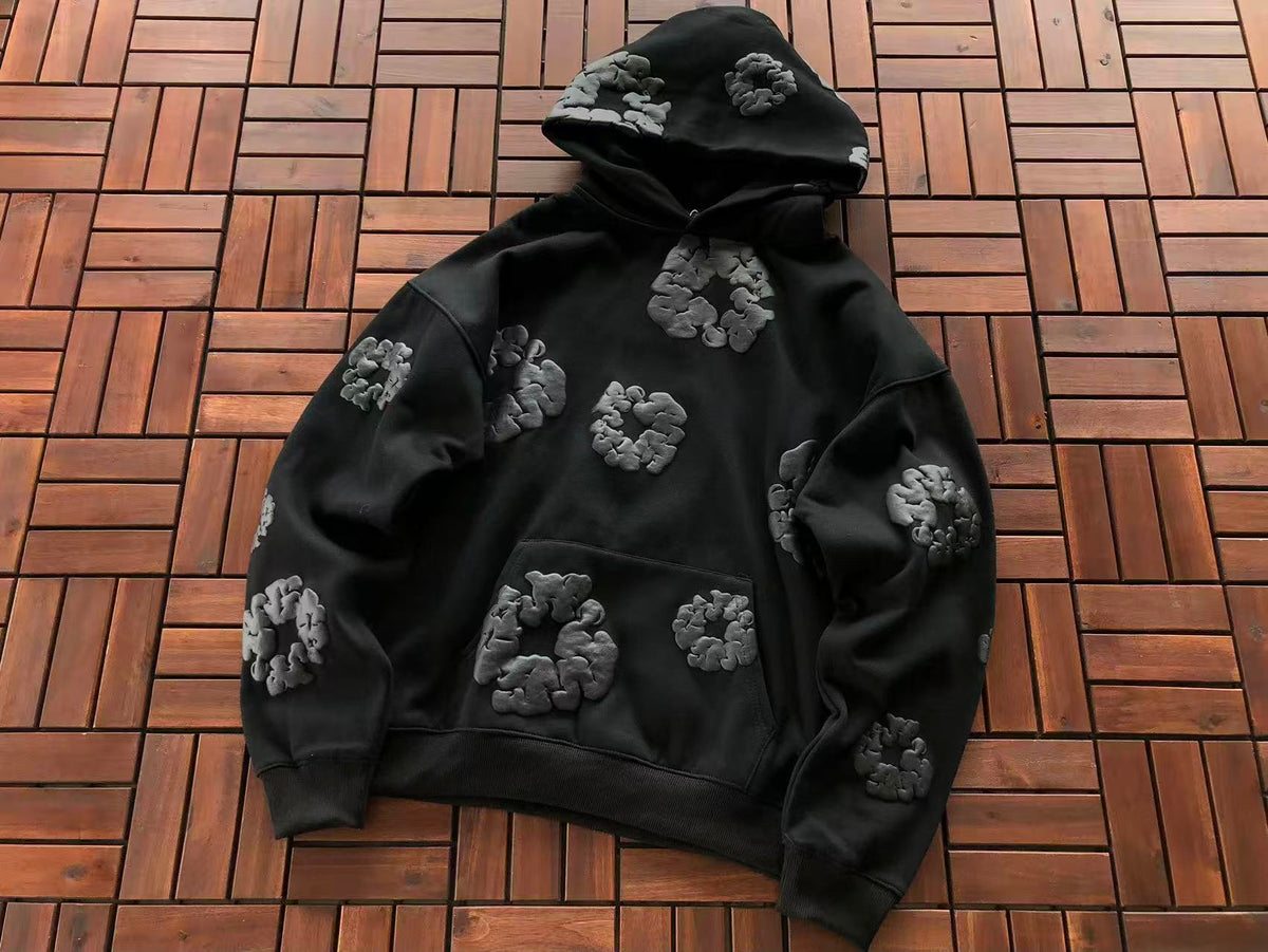 Black on Black Monochrome Wreath Tear Hoodie