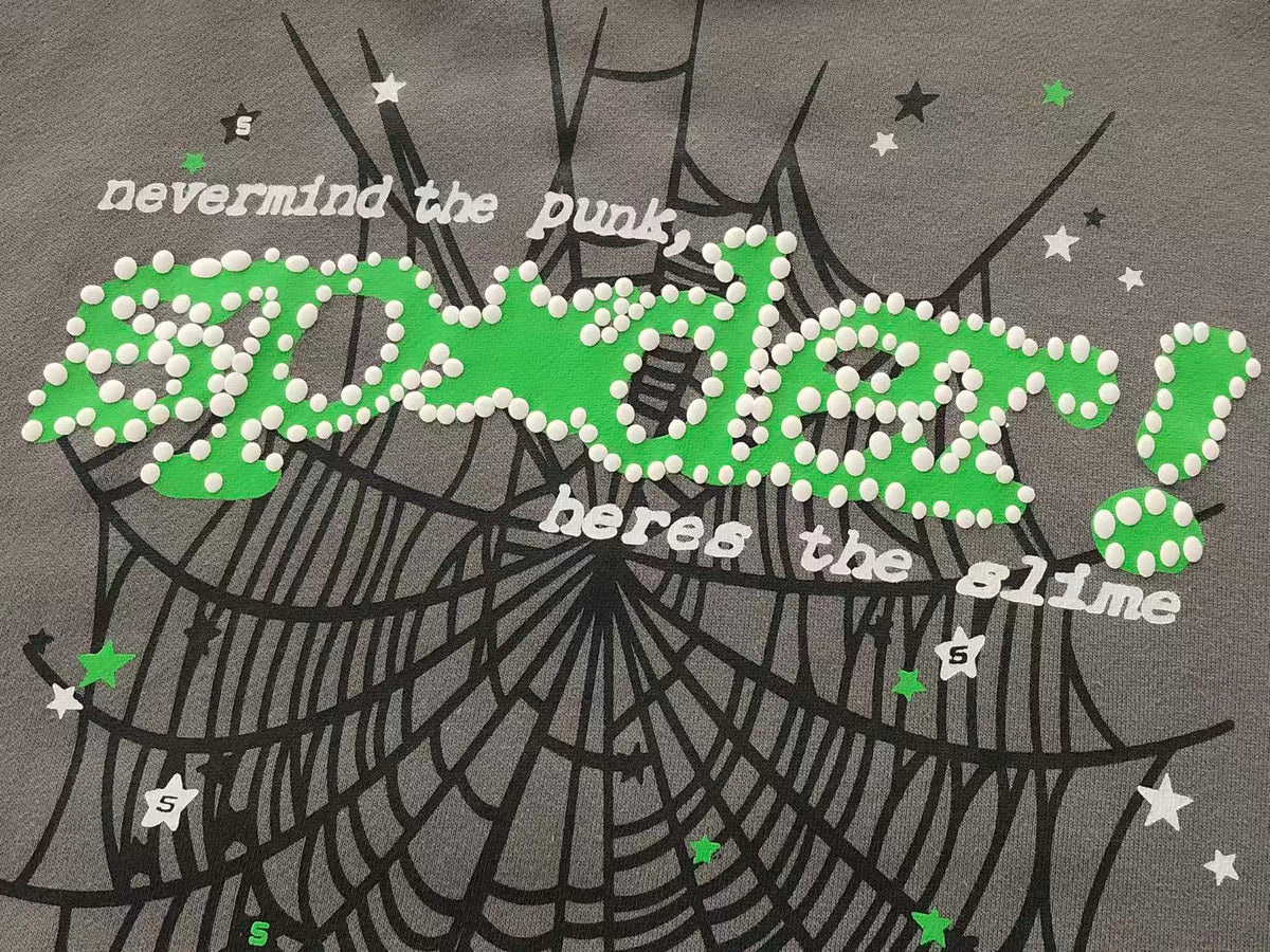 Grey and Green Web Hoodie