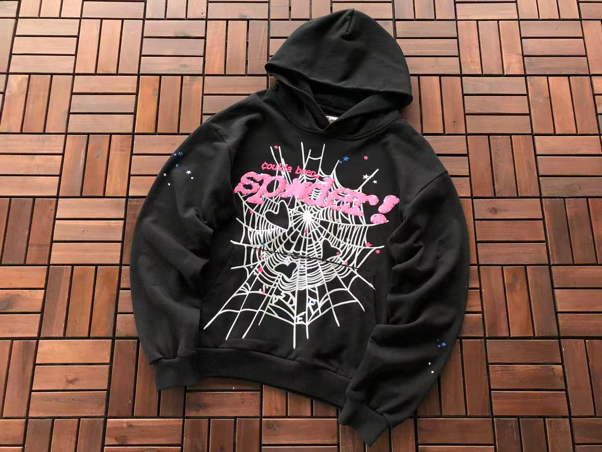 Black and Bright Pink Web Hoodie