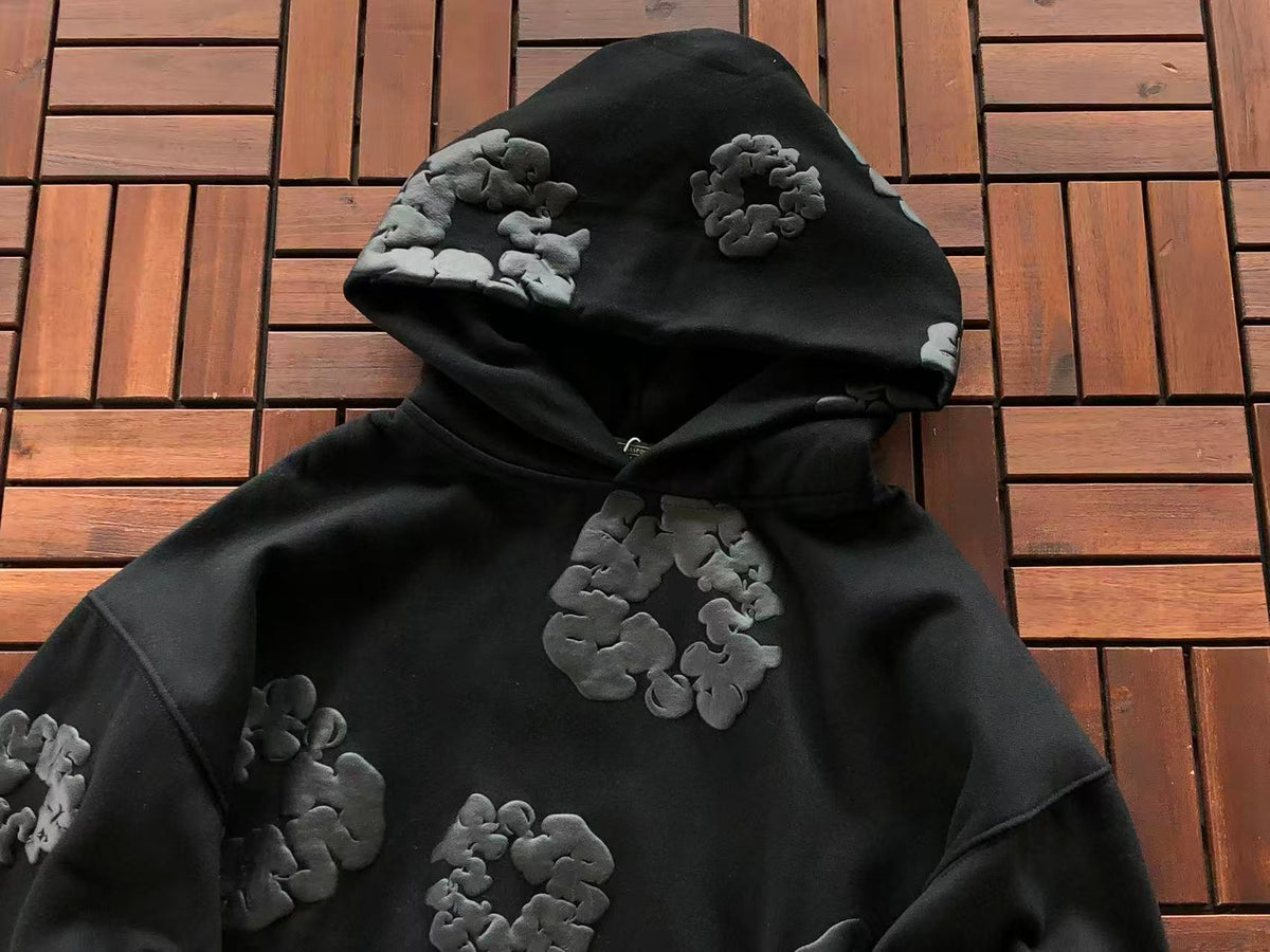 Black on Black Monochrome Wreath Tear Hoodie