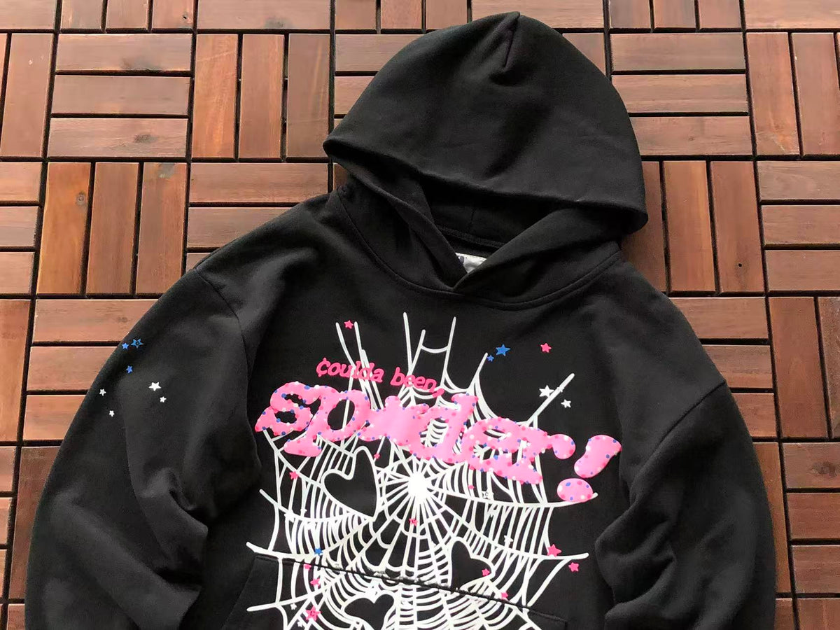 Black and Bright Pink Web Hoodie